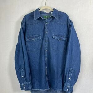 Schnees Bozeman Montana Denim Long Sleeve Shirt Men's Size XL Tall Fit Button Up